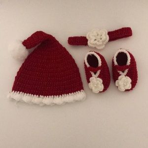 Christmas Hat, Headband, and Booties